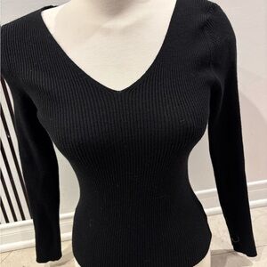 Black V-Neck Ribbed Sweater